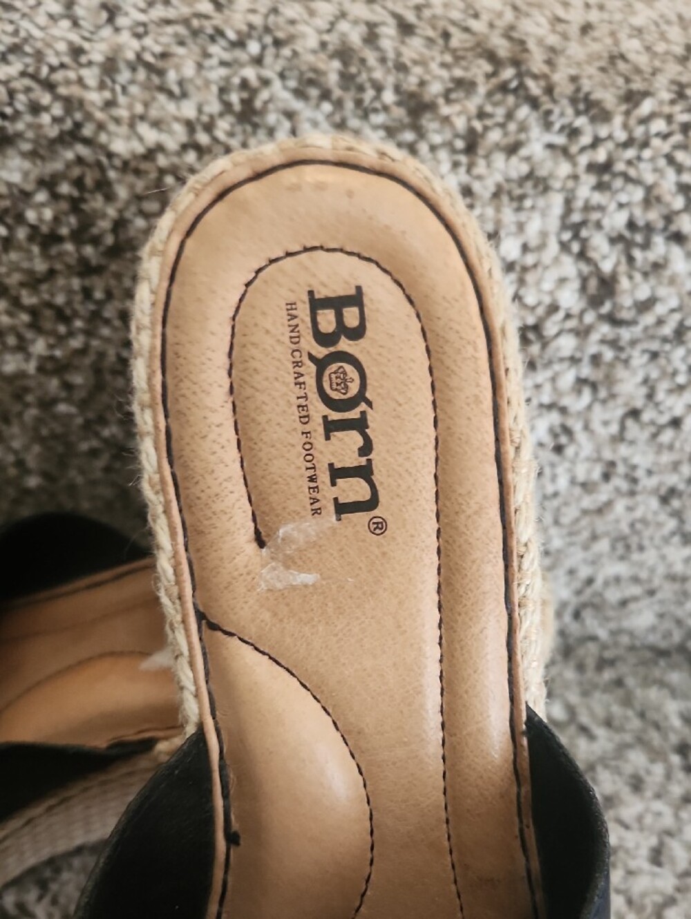 Born Black Leather Wedge Slide with Jute Espadrille Heel - EUC - Picture 2 of 8